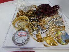 Tray of mixed costume jewellery to include bracelets, pearls, necklaces, etc