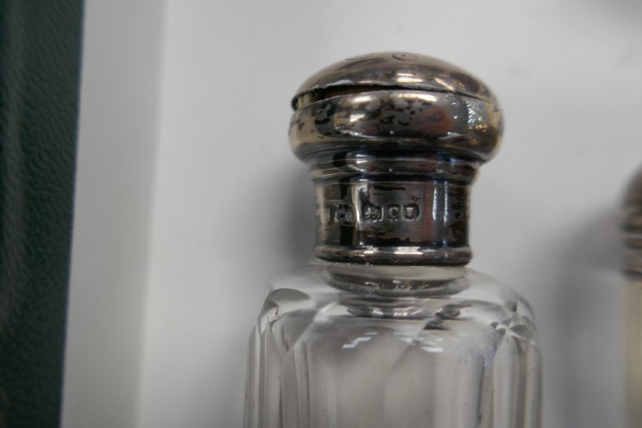 Five silver topped glass bottles, AF, weight of silver total approx 2.61 ozt - Image 2 of 5