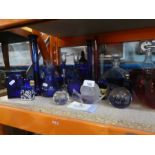 Selection of blue glass ware items, paperweights, etc some being by Selkirk glass