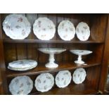 Old floral desert set having 11 plates and 2 comports