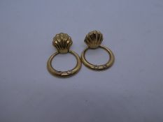 vintage 9ct gold clam shell design gem set drop earrings 1.8g