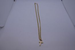 9ct yellow gold cross on chain, marked 375 on chain and cross, 4.8g approx