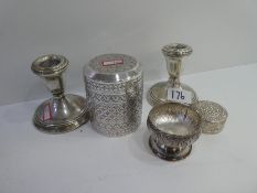 A foreign, possibly Asian trinket pot with another smaller and a little dish on a pedestal base, dec