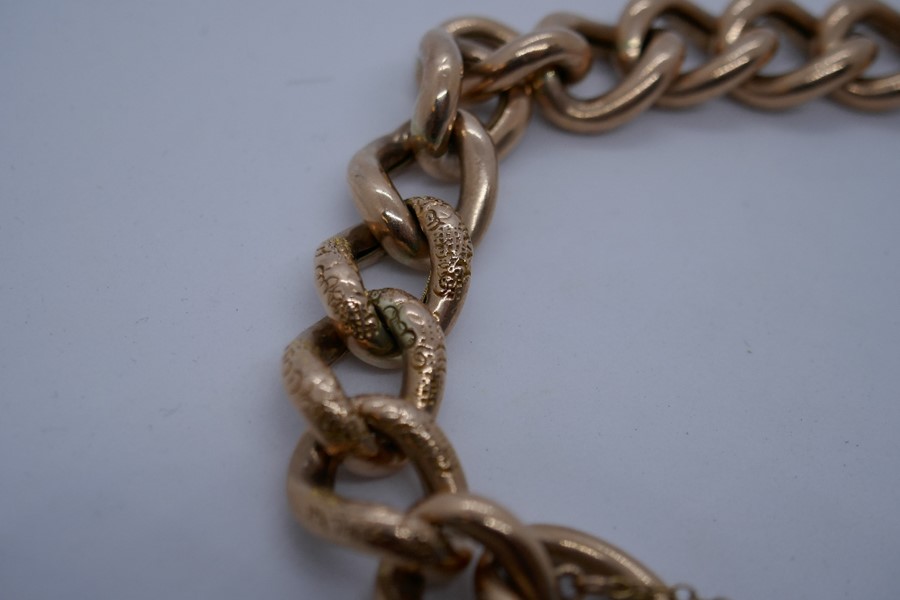 9ct rose gold bracelet with heart shaped clasp and safety chain, marked 375, 24.9g in a blue leather - Image 3 of 5