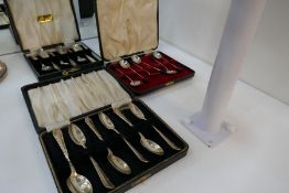 Three boxed sets of silver spoons including a set of six tea spoons Sheffield 1924 Henry Williamson
