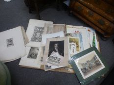 A folder of antique, mainly 19th century prints, engravings and similar