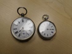 Vintage continental silver pocket watch, marked 800 together with a ladies Swiss pocket watch with a