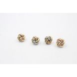 2 x 9ct Gold knot earrings inc. tri-tone 5.7g