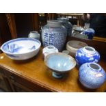 Chinese blue and white ginger jar and blue and white bowl and sundry