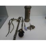 A selection of possibly Chinese white metal pipes and other artefacts, with possibly Indian white me