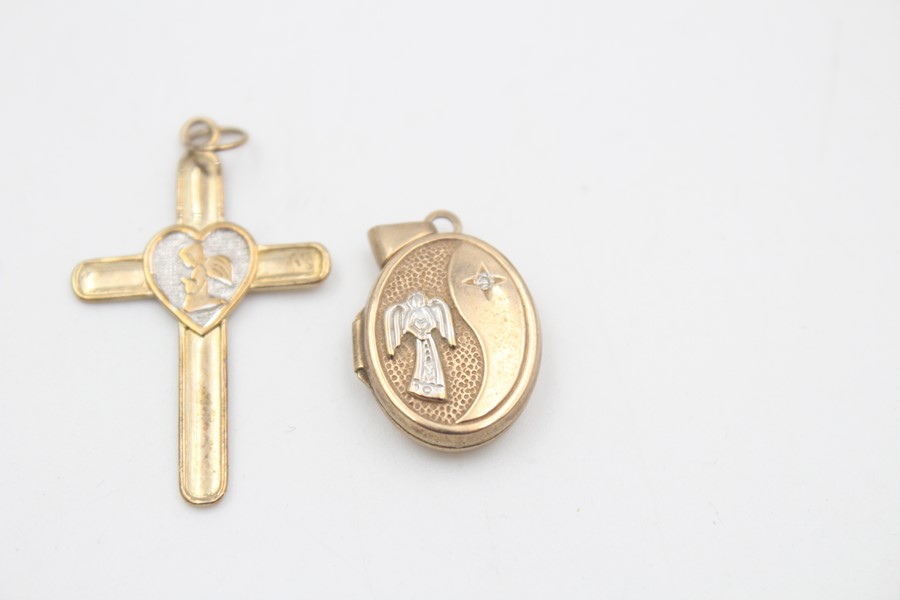 2 x 9ct Gold religious pendants inc. cross, locket 2.6g - Image 3 of 5