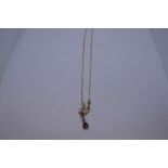 Pretty 9ct yellow gold figaro necklace with integrated amethyst pendant, marked 375, 3.3g