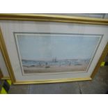 Three prints of beach scenes in gilt frames