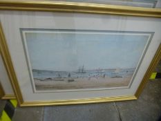 Three prints of beach scenes in gilt frames