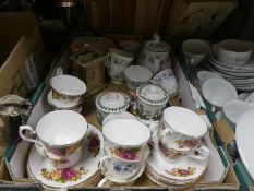 A box of china ware, to include Staffordshire, Portmeirion and Colclough, and a brass carriage clock