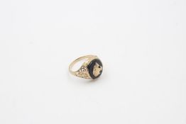 vintage 9ct gold roaring tiger black onyx signet ring 3.7g