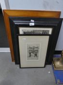 Three framed prints of various subjects