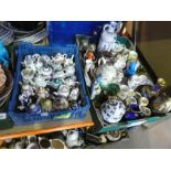 Four boxes of collectables to include small china teapots, collector's plates, jugs, bowls, etc
