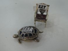 A very interesting silver tortoise pin cushion, hallmarked 1991 Danbor Ltd, and an Italian sterling