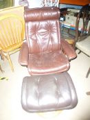 Brown leather Stressless design chair with matching footstool