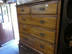 2 Vintage wooden chest of drawers with brass handles and locks to front