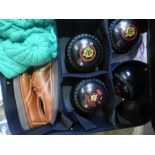 Cased set of boules and shoes