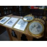 Three pictures of London signed M S Tabbener and 2 oval classical style prints