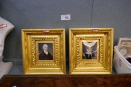 A pair of 19th century small portraits possibly on ivorine of lady and gent, 7.5 x 6cms apporx