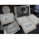 A folder of antique engravings, prints and similar