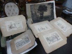 A folder of antique engravings, prints and similar