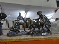 2 Spelter figures depicting soldiers and a sandal clad model of a foot AF