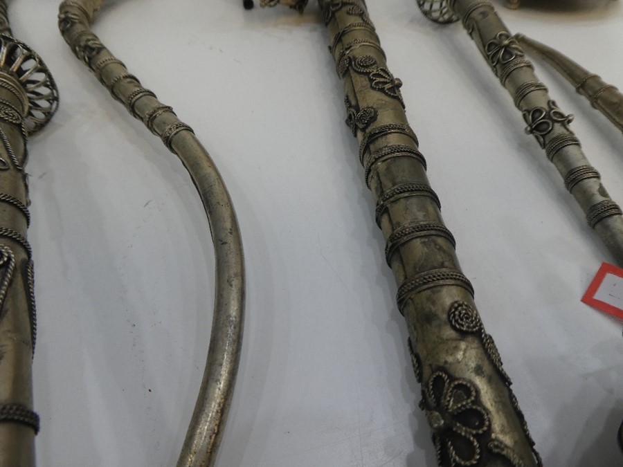 A selection of possibly Chinese white metal pipes and other artefacts, with possibly Indian white me - Image 2 of 4