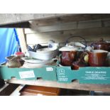 Nine Boxes of mixed china, glass and sundries to include plates, dishes, honey pots, etc