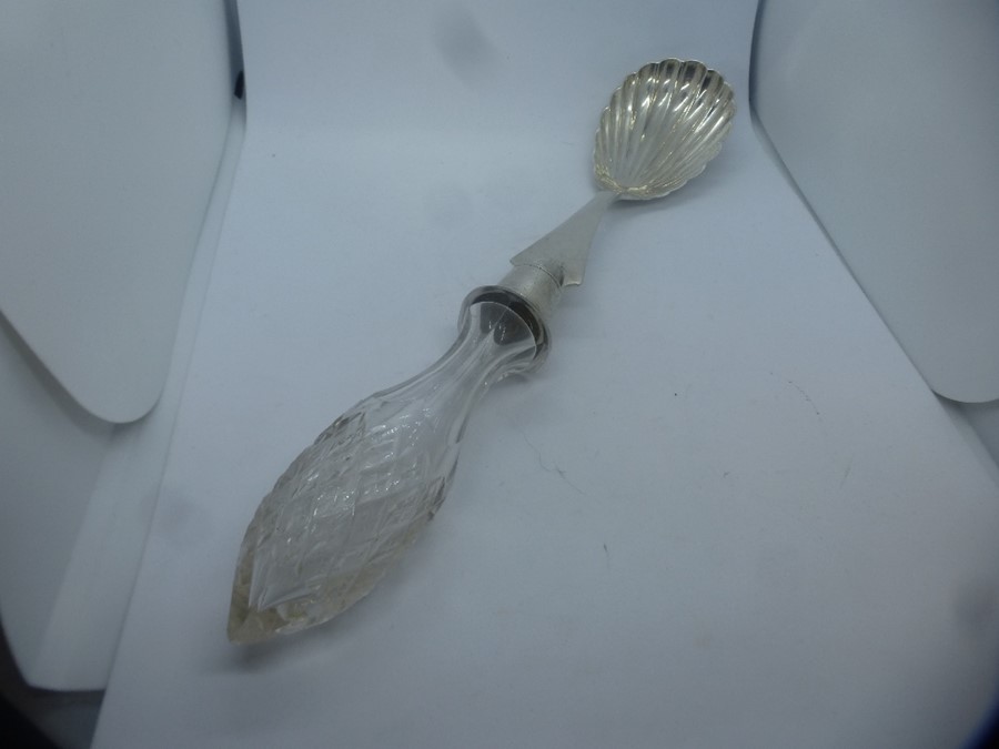 Good quality hallmarked silver fruit spoon, with cut glass handle, Birmingham 1937,
