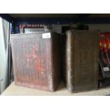 Two vintage shell petrol cans with brass caps and an AA badge