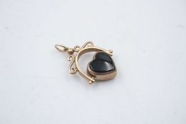 9ct Gold spinner fob w/ onyx, bloodstone 3.3g