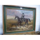 Old oil painting of soldier on horseback, unsigned 60cm x 45.5 cm