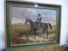 Old oil painting of soldier on horseback, unsigned 60cm x 45.5 cm