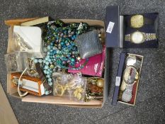 Box of mixed costume jewellery to incl. watches, necklaces etc