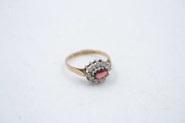 vintage 9ct gold garnet & gemstone halo ring 1.6g