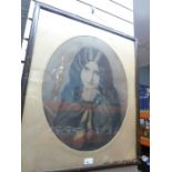 Victorian glazed and framed print of a young girl indistinct signature "Mary Burrows 1858" possibly