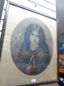 Victorian glazed and framed print of a young girl indistinct signature "Mary Burrows 1858" possibly