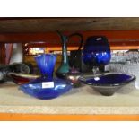 Selection of studio style glass and pottery incl. iridescent pieces