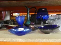 Selection of studio style glass and pottery incl. iridescent pieces