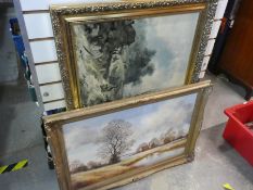 Two large gilt framed pictures of country themes