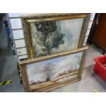 Two large gilt framed pictures of country themes