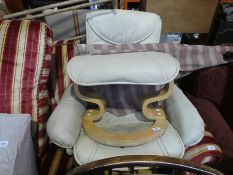 Cream leather chair and footstool