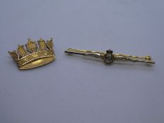 9ct yellow gold Naval Sweetheart brooch with enamel detail marked 375, together with a 9ct yellow go