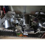 A selection of vintage stainless steel tea, coffee and milk jugs, etc