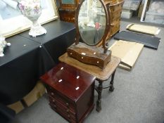 An antique Serpentine fronted dressing mirror having three drawers and two other items